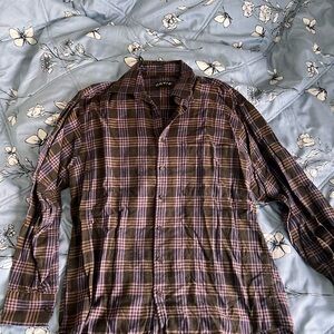 Orvis oversized Purple and Brown Plaid flannel